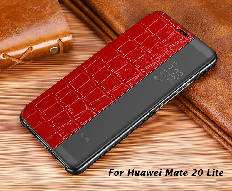 Умный флип-чехол с функцией автоматического сна для huawei mate 20/20 Pro/20 Lite, роскошный чехол из натуральной кожи с крокодиловым узором