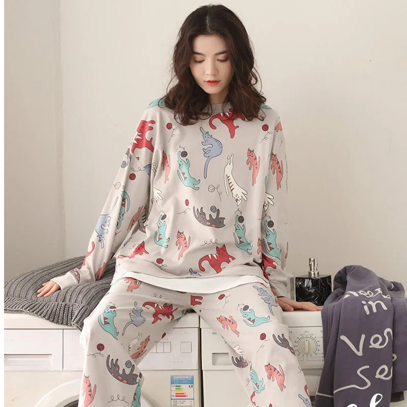 Женские пижамы весенне осенние модели хлопок принт тонкая секция длинные рукава