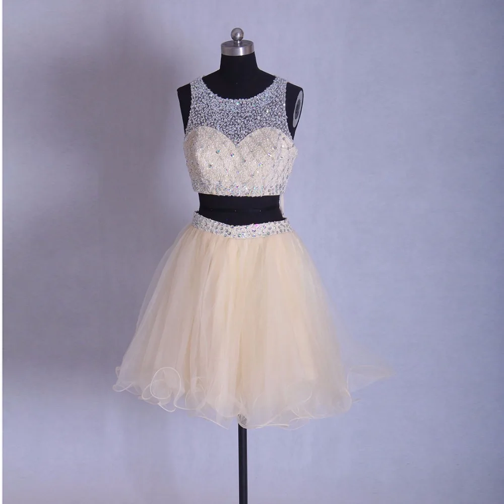Кроп топ цвета шампанского из двух частей короткое/мини платье для выпускного