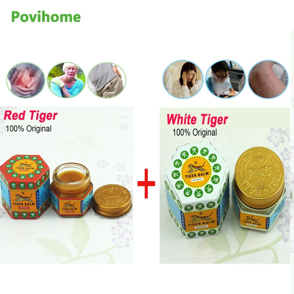 

1Pcs Red Tiger Balm Ointment +1Pcs White Tiger Balm 100% Original Thailand Painkiller Ointment Muscle Pain Relief Soothe itch