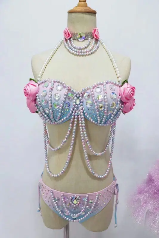 Блестящий сексуальный бюстгальтер розового цвета с длинным шлейфом Женская