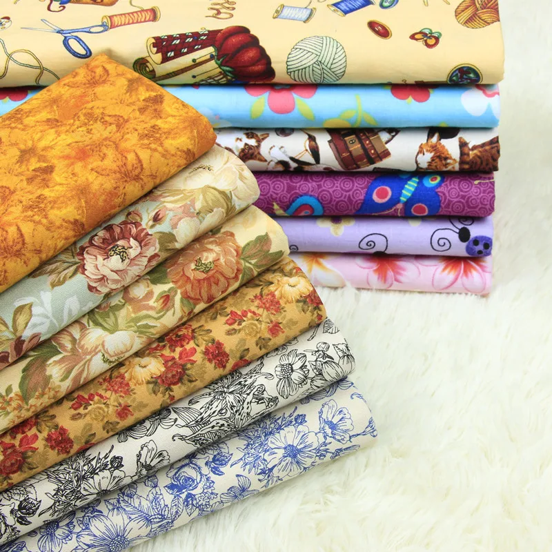 Полметра гладкая хлопчатобумажная ткань ретро с цветочным принтом и рисунками