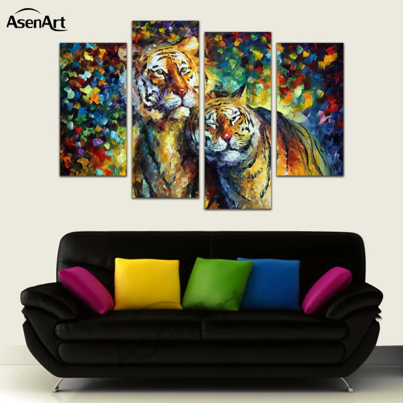 4 шт. цветная картина с животными живой тигр фоторамки для гостиной домашний