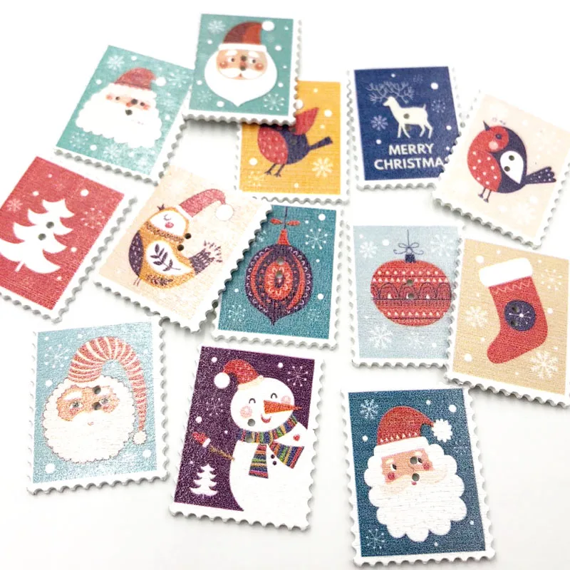

30pcs Merry Christmas Rectangle Wood Scrapbooking Sewing Button 38x30mm WB558