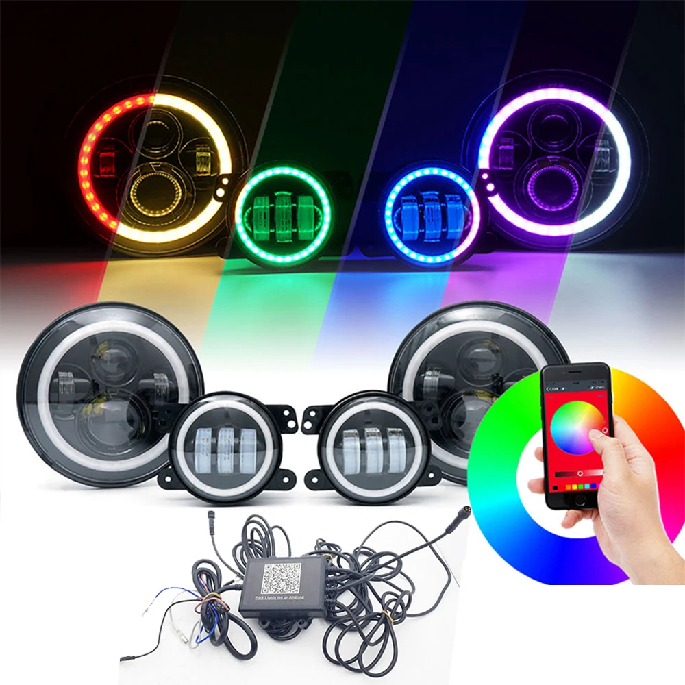 Цветная (RGB) 7 дюймовый светодиодный головной светильник Hi/короче спереди и