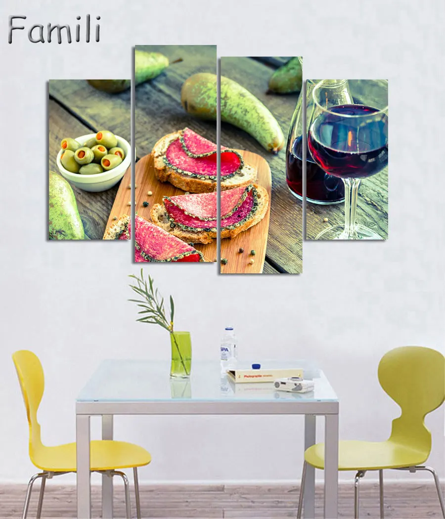 Картина на холсте с изображением фруктов и планшетов 4 панели