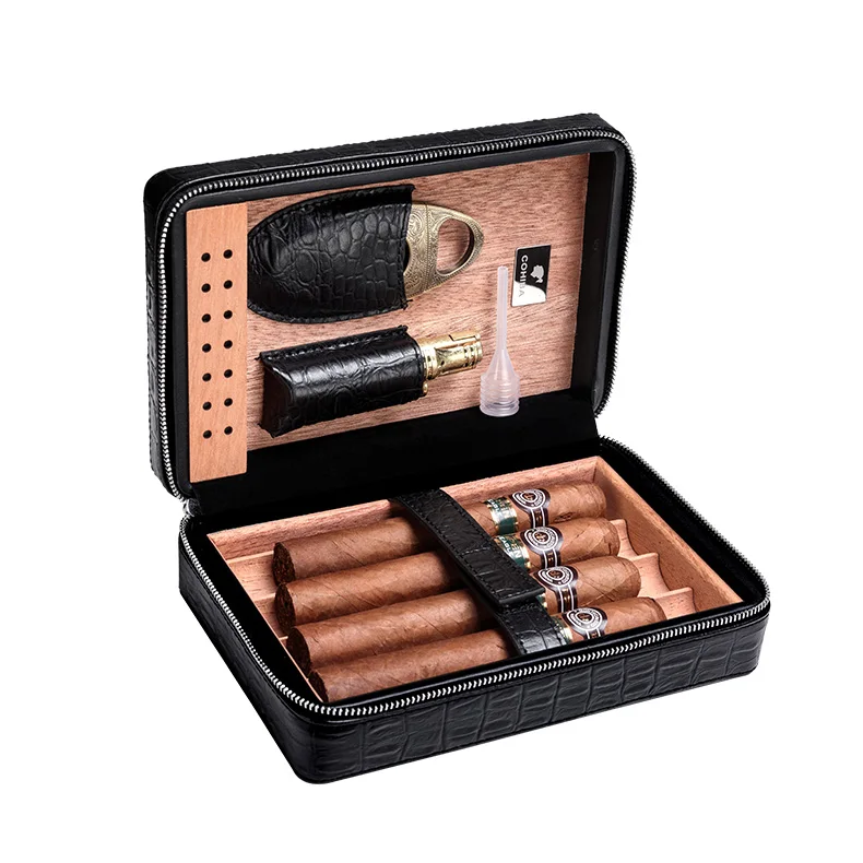 COHIBA кожаный чехол для сигар Cedar Cigar Box дорожный хьюмидор с Зажигалка для сигар резак набор с увлажнителем W/Подарочная коробка CLA-T113-1