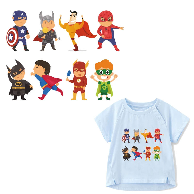 Cartoon Superhero Patch Iron on Transfer Superman Spiderman Patches for Clothing DIY T-Shirt Applique Heat Transfer Vinyl Press