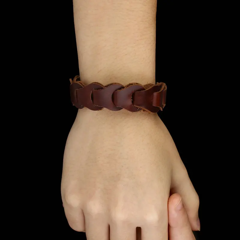 Панк коричневый черный кожаный браслет для мужчин Веревка Сеть Wrap Браслеты