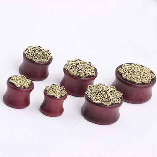 1 пара полых деревянных ушных вилок с цветочным узором для ушей носилки плотных