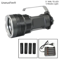 portable light 50006000 lumens 5 x xml t6 l2 led flashlight 5 modes lights torch lamp 18650 battery charger for camping