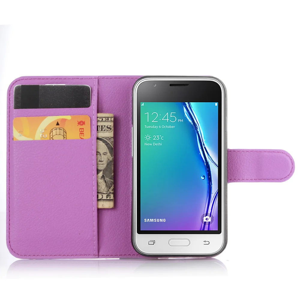 Новый чехол J1mini для Samsung Galaxy J1 Mini (2016) черный кожаный книжка с узором Личи чехлы