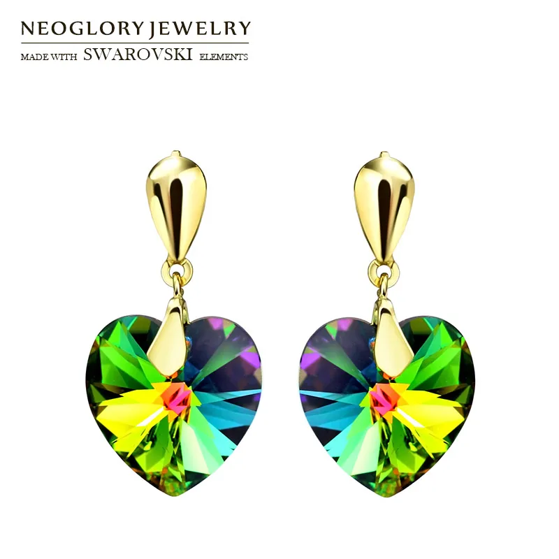 Neoglory Austria Crystal Stud Earrings Elegant Romantic Heart Style Light Yellow Gold Color Trendy For Lady Sale Party Wedding | Украшения