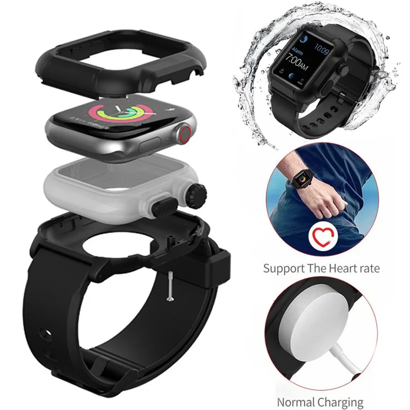 

Ремешок с силиконовым браслетом Для Apple Watch Series SE/6/5/4/3, водонепроницаемый, с рамкой, 44/40/42 мм
