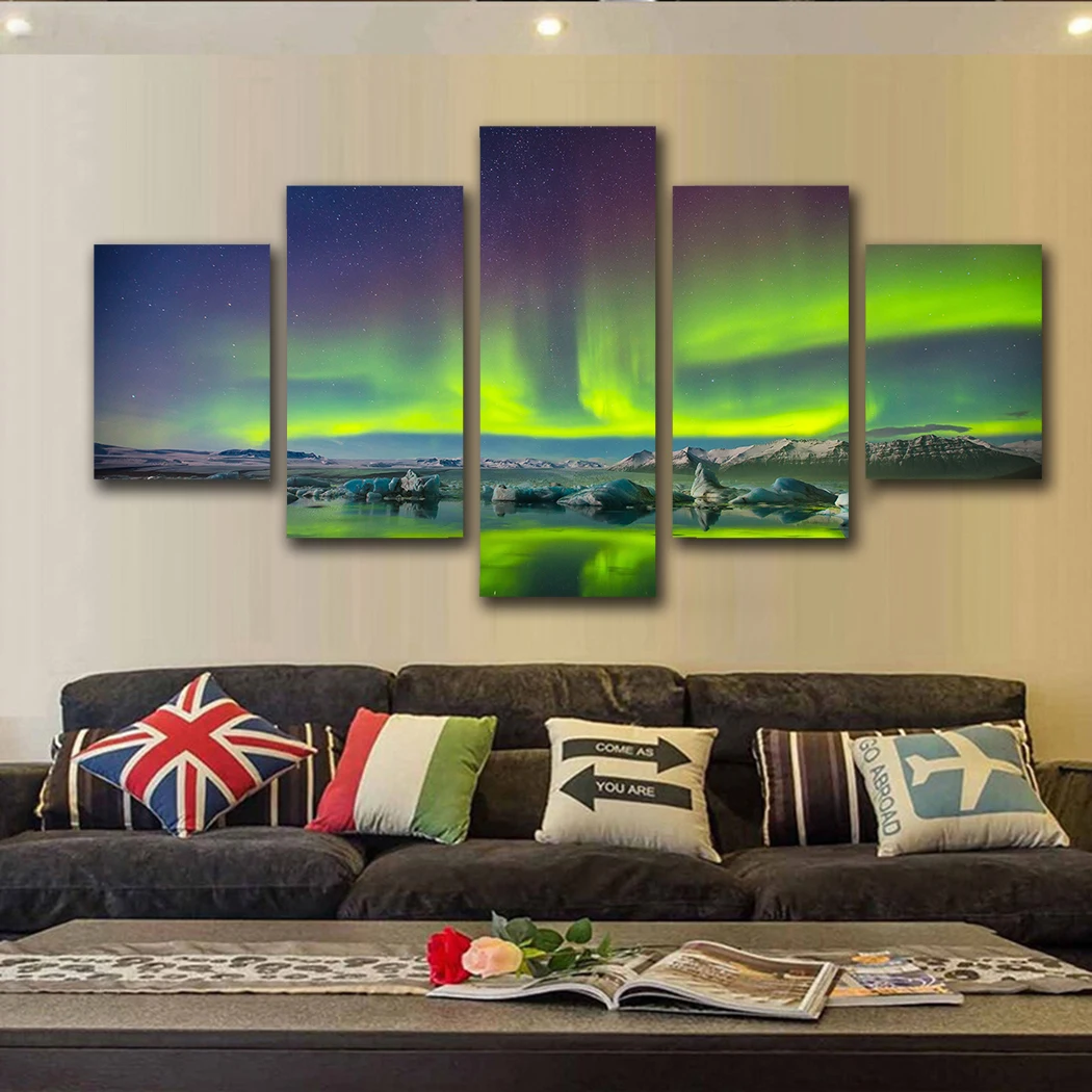 Бесплатная доставка 5 шт. картина маслом земляного Аврора Borealis Картина на холсте