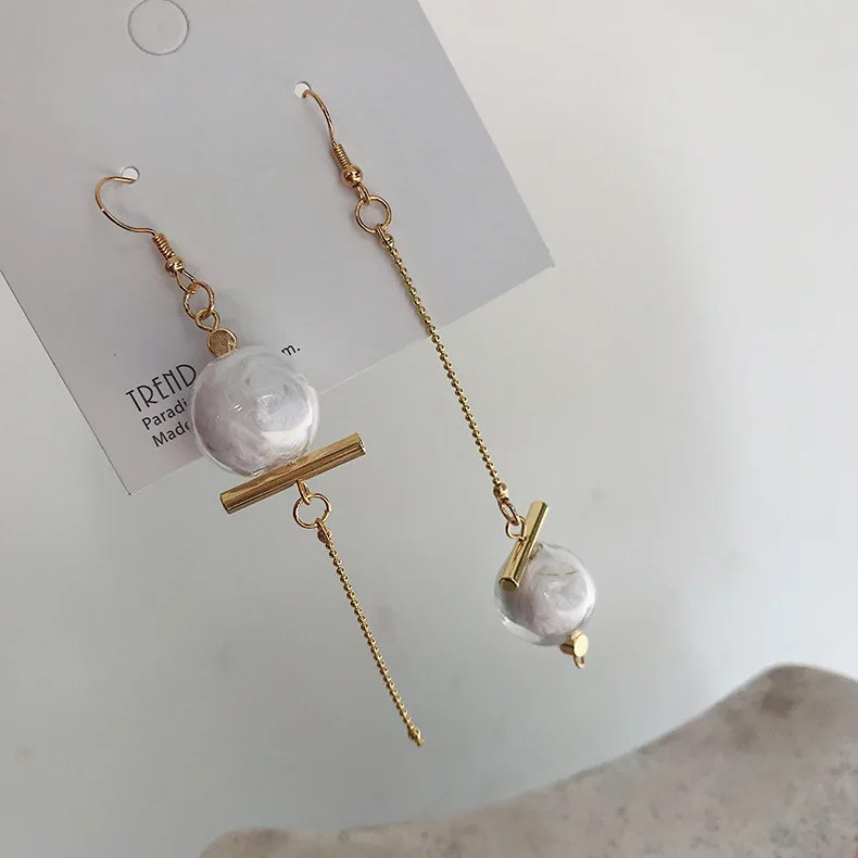 Asymmetrical glass bubble drop earrings for women pendientes 2019 white feather long tassel earings fashion aretes jewelry | Украшения и