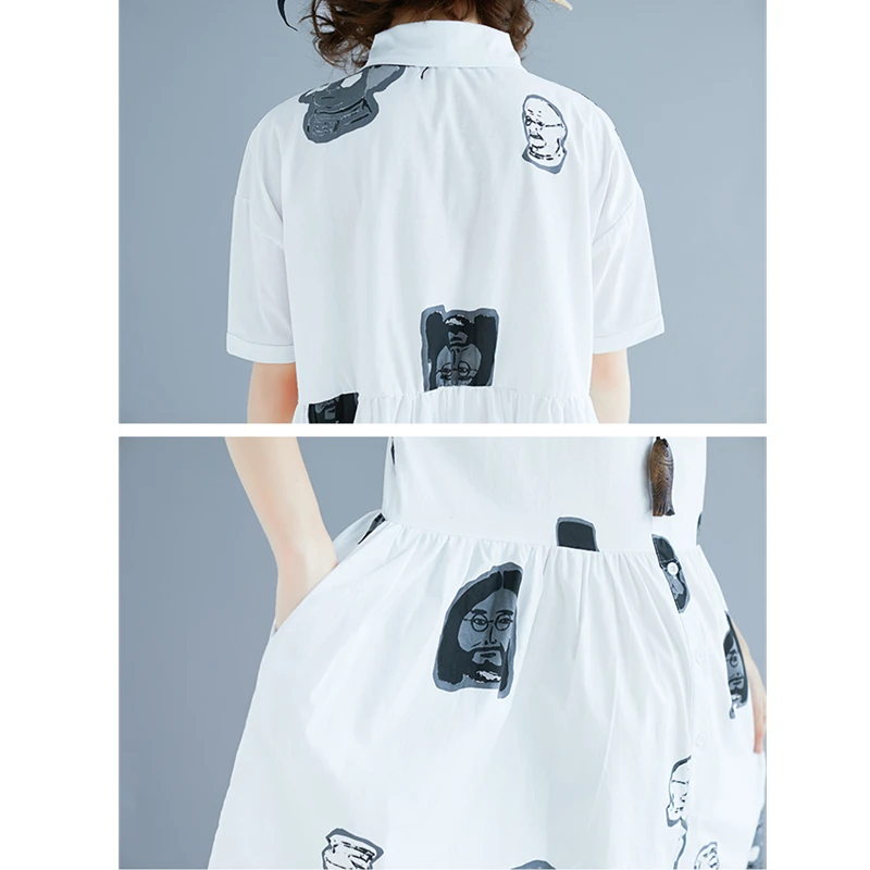 Лето 2020 Новое модное платье с принтом из мультфильма женское льняное мини
