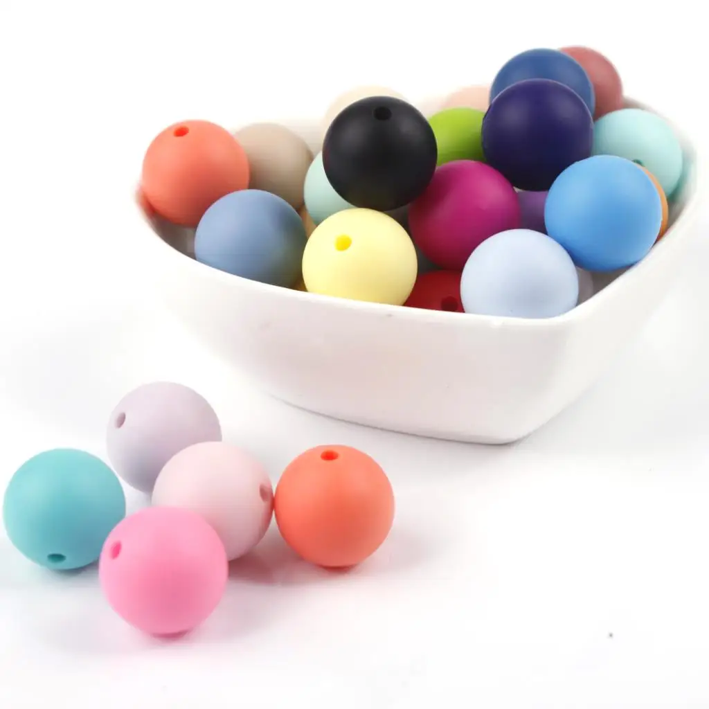 

50pcs Round Silicone Teething Beads 15mm Baby Teether Bead Food Silicone Balls Toys For Girls DIY Teeth Nursing Necklace