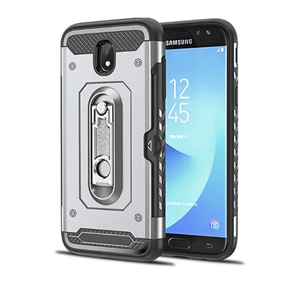 Для samsung Galaxy J5/J530 J7/J7 Pro/J730(EU) Силиконовые противоударные чехлы с кошельком держатель для карт металлическая подставка - Цвет: Silver