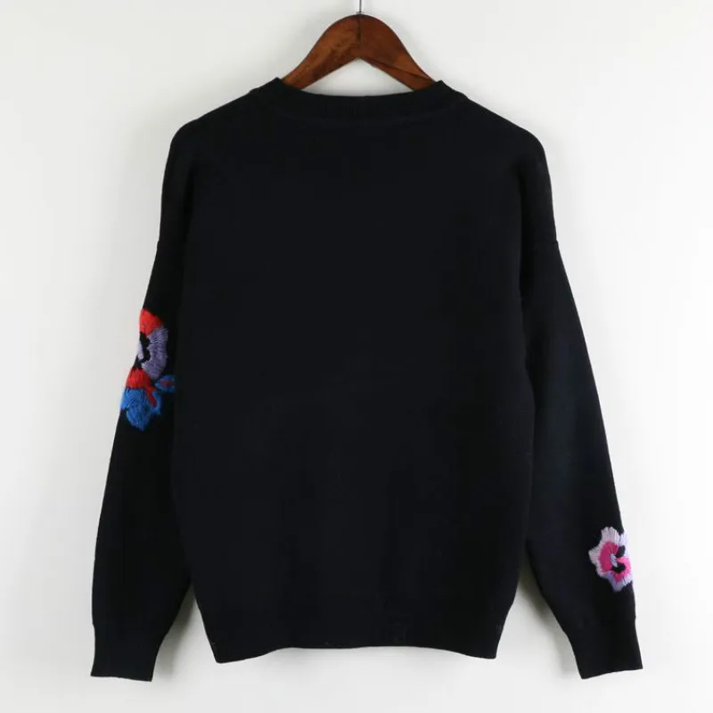 2019 Winter Women Sweaters Pullovers Floral Emboridery Colorful Pattern O-neck Knitted Elegant Casual Warm Knitwear | Женская одежда