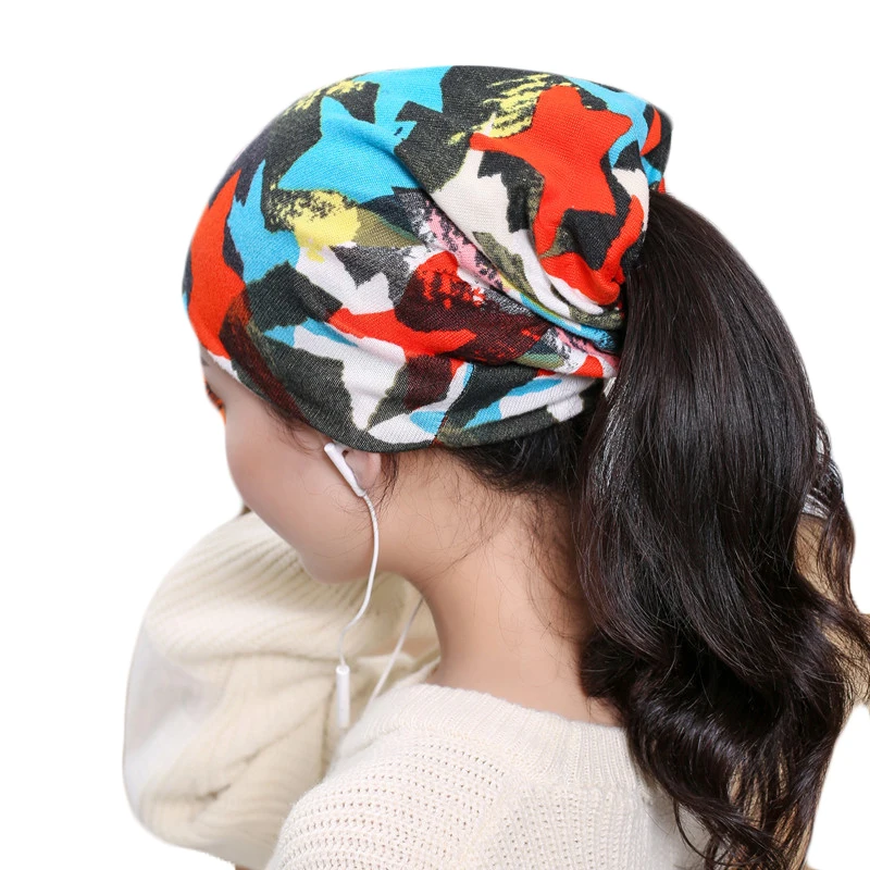 

Double Used Women Flower Hats Scarf Girls Knit Spring Autumn Warm Caps Female New Fashion Casual Beanies Skullies Solid Bonnet