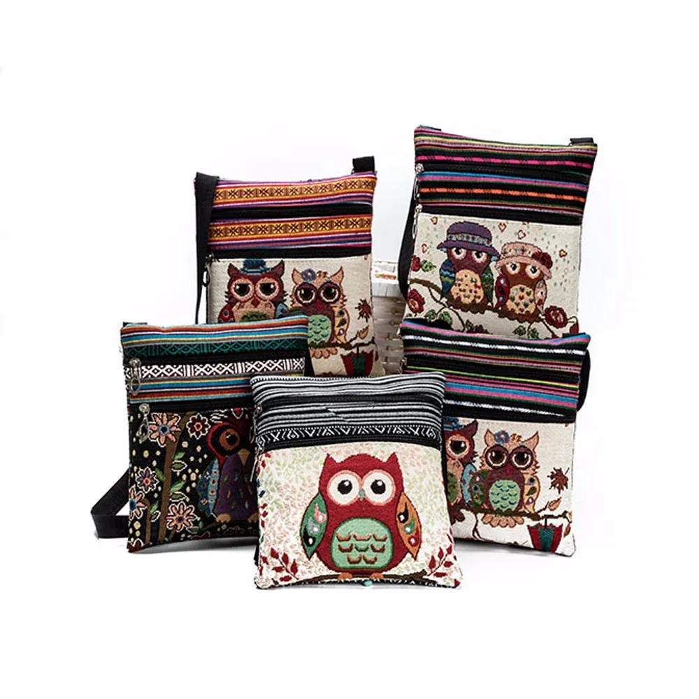 

Lovely Owl Printed Women's Casual bag Embroidered Owl Tote Bags Women Shoulder Bag Handbags Postman Package Beach Bag soft A50