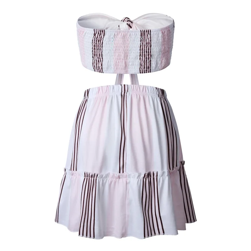 summer sexy womens bow striped vest tops and a-line skirts female sets beach boho ladies dress suits vestidos verano mujer | Женская
