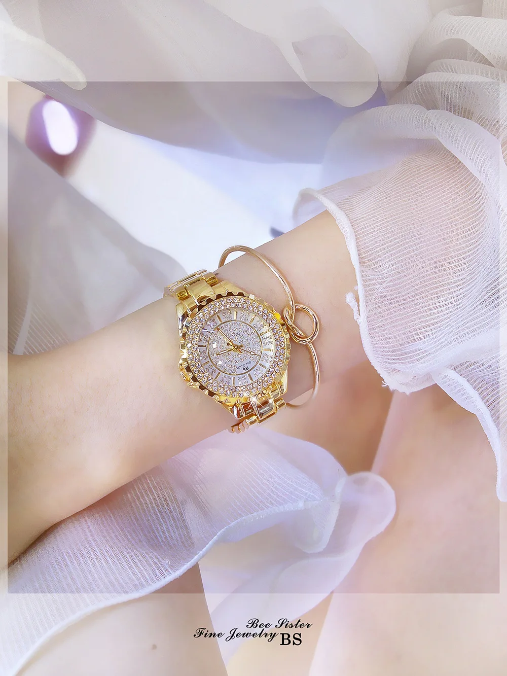 Для женщин Стразы Часы леди платье часы Montre Femme Нержавеющая сталь ремешок большой циферблат браслет наручные женские часы со стразами