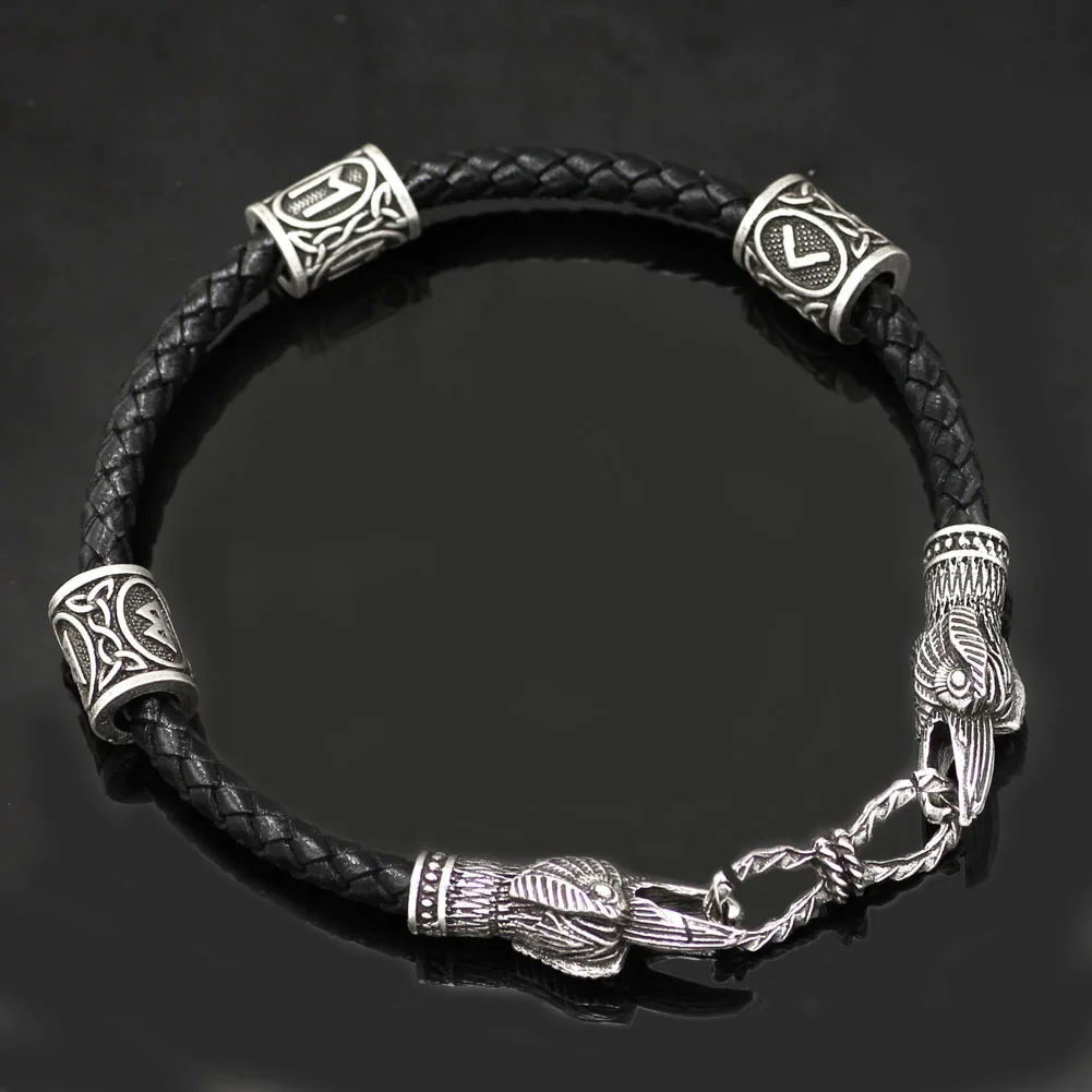 Viking настоящий кожаный амулет один браслет с вороном с викингом амулет с узелком Подарочный пакет в 3 размере люкс для мужчин и женщин