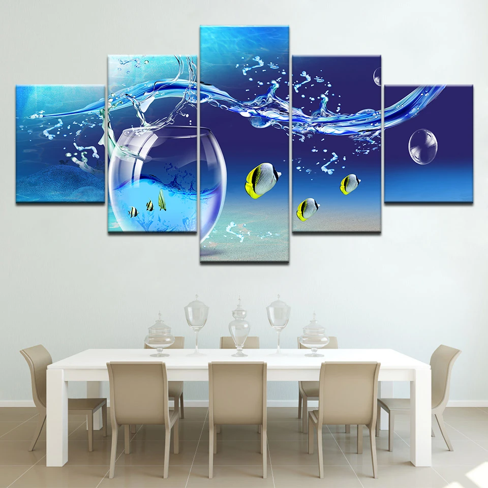 Картины на холсте 5 шт. морская жизнь Тропическое стекло HD печать синее море