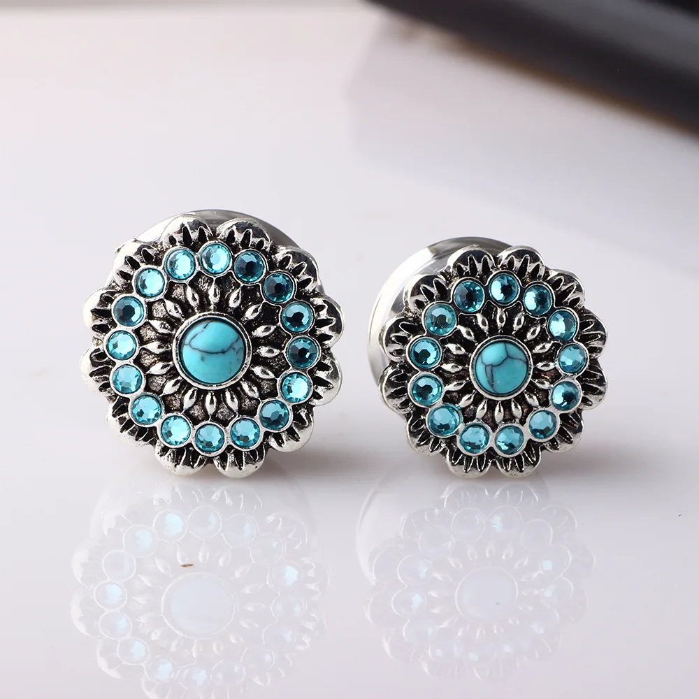 2 шт. из нержавеющей стали Синий Кристалл Камень Серьги Для Пирсинга пробки