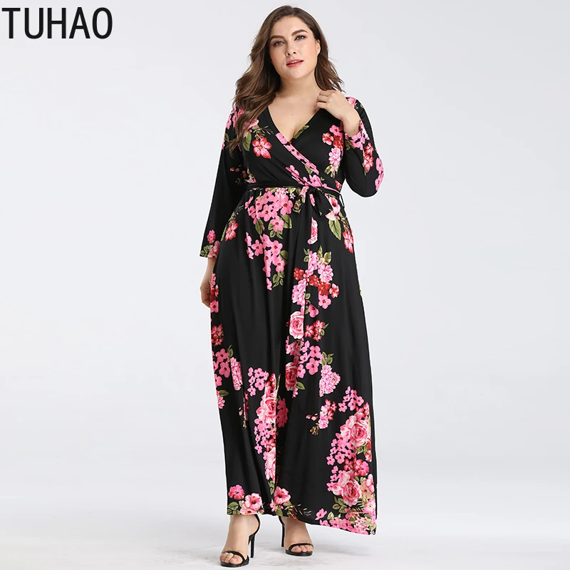 TUHAO осенне-зимние платья больших размеров 5XL 4XL 3XL женское длинное платье макси с