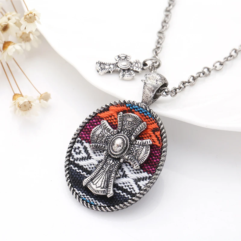 Набор сережек из тканевый крест кулон для мужчин и женщин античное серебряное