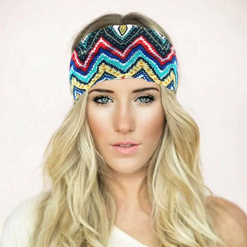 Boho однотонный комплект с эластичной резинкой широкая повязка на голову тюрбан для Для женщин из хлопка для девочек, для занятий спортом, йогой, повязки на голову, повязка на голову, повязка для волос аксессуары для волос