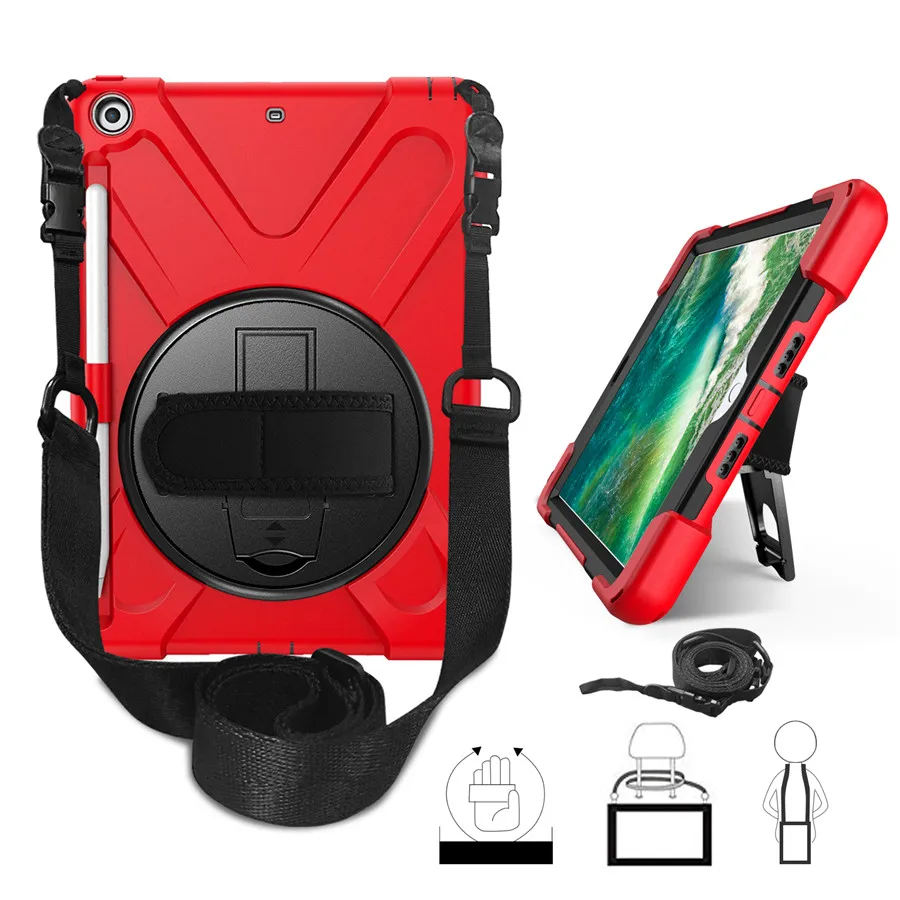 Red Чехол для iPad 9,7 дюймов 6-го поколения чехол-карандаш держатель для iPad 9,7 A1893 безопасный противоударный защитный чехол+ стекло+ ручка - Цвет: Red