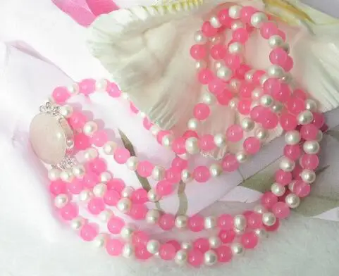 

3strands 8mm Pink white Pearl Necklace clasp
