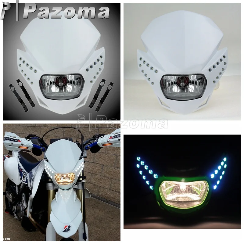 PAZOMA-carenado de faro blanco para motocicleta, Universal, Enduro cruzado con LED, para YAMAHA GSX, ZXR, YZF, CBR, R1CBF