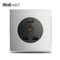 wallpad l6 grey 2 1a fast charging usb socket universal wall electric socket with silver brushed aluminum alloy panel