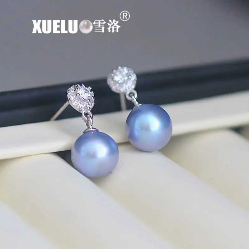 925 Sterling Silver Perfect Round High Quality Gray Natural Cultured Fresh water Pearl Stud Earrings for women | Украшения и