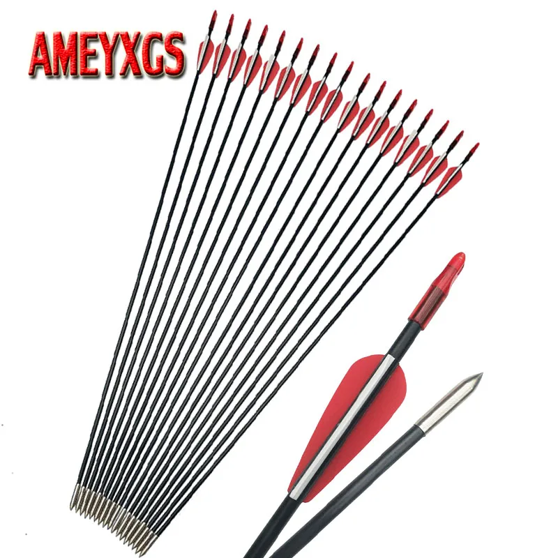 

9/12pcs Archery Fiberglass Arrow 31.5inch Composite Fiberglass Arrow Shaft With Rubber Feather For Hunting Shooting Accessories