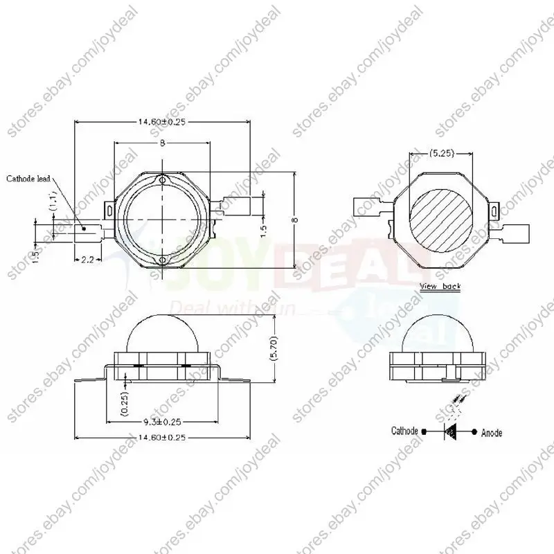 Светодиодный излучатель высокой мощности 1 Вт УФ/ультрафиолетовый 350 мА 40 лм 395