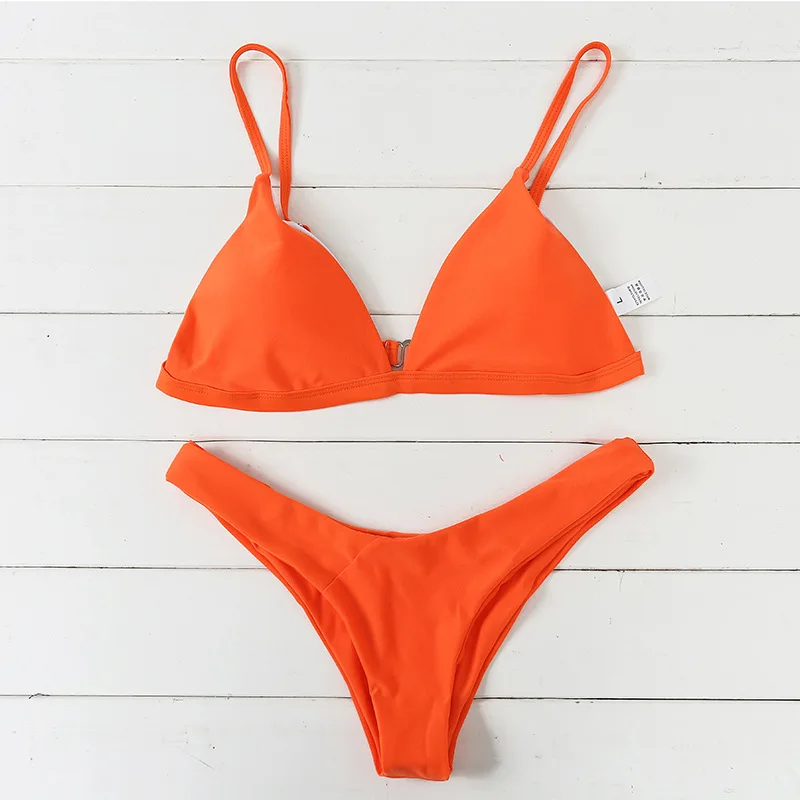 Однотонный Яркий Модный женский купальный костюм треугольный бюстгальтер и