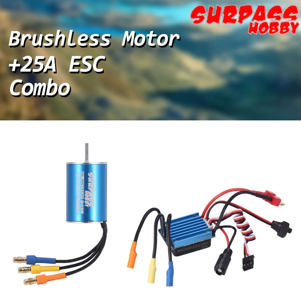 Бессенсорный бесщеточный двигатель SURPASS HOBBY 2435 4800KV 4P с 25 А бесщеточным ESC Combo для 1/16