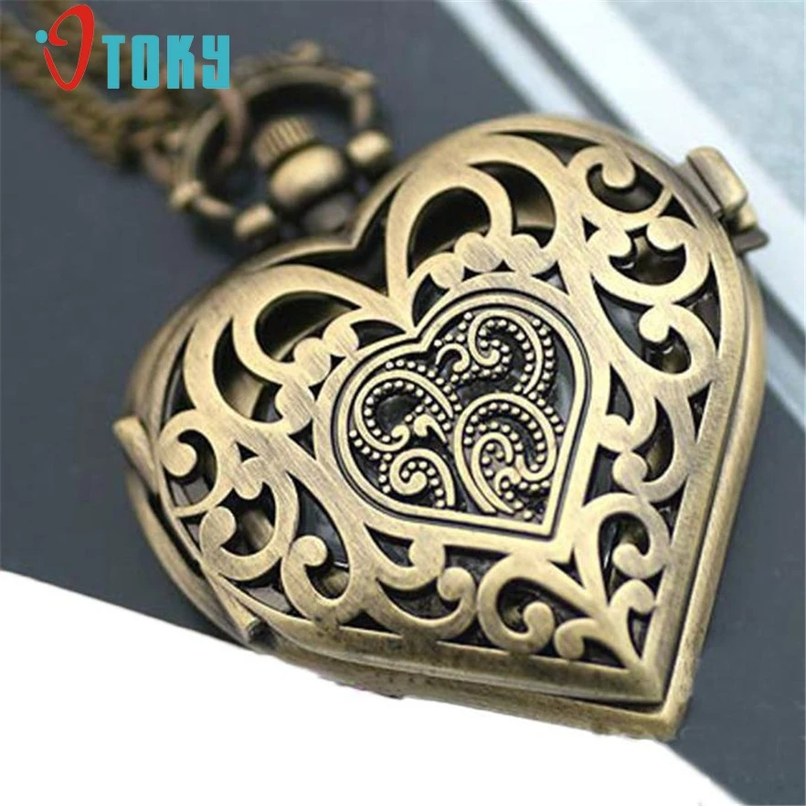 Новое поступление винтажные кварцевые карманные часы в форме сердца с подвеской