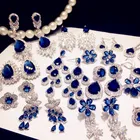 Винтажные женские серьги, 925 серебро, сапфир, Роскошные, брикнос, синий кубический цирконий, темперамент, изящные украшения