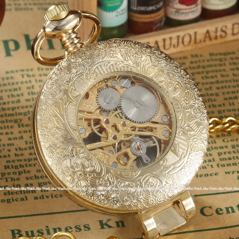 Mechanical Steampunk Pocket Watch  Mens Roman Arabic Numberal Pocket Fob Watches Luxury Brand Golden Chain Relogio De Bolso 2020
