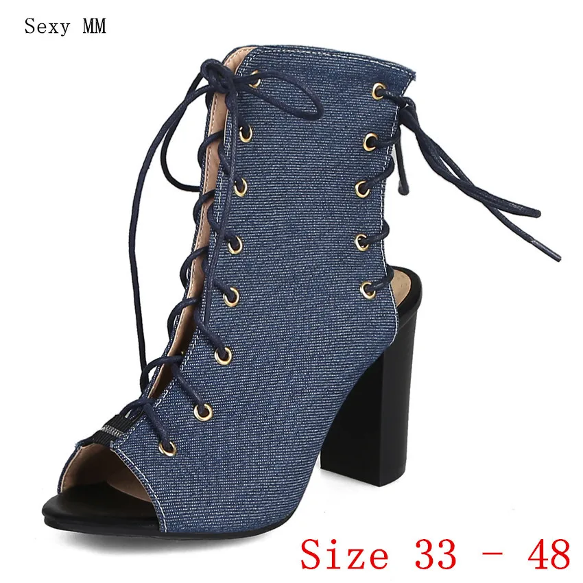 Женские босоножки на высоком каблуке Женская джинсовая обувь дамские сандалии