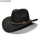 LUCKYLIANJI Женская Мужская винтажная шерстяная фетровая ковбойская шляпа унисекс Бирюзовая оплетка ремешок (57 см)