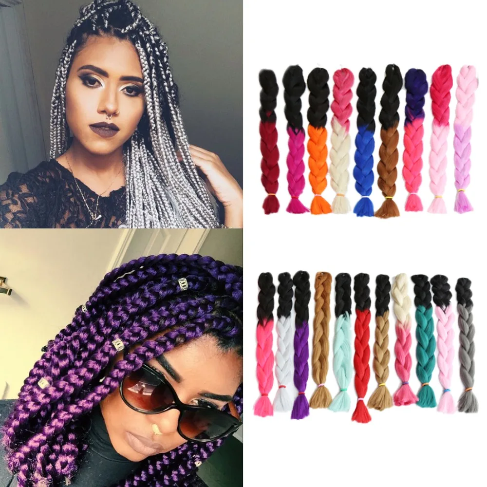 Черный и Серый Волос 24 100 г Ombre Крючком BraidTwo Тон Высокая Температура Волокна Kanekalon