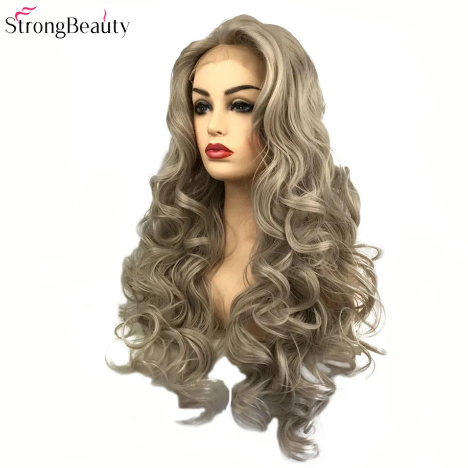 StrongBeauty серебристо-серые кружевные передние парики для черных женщин длинные